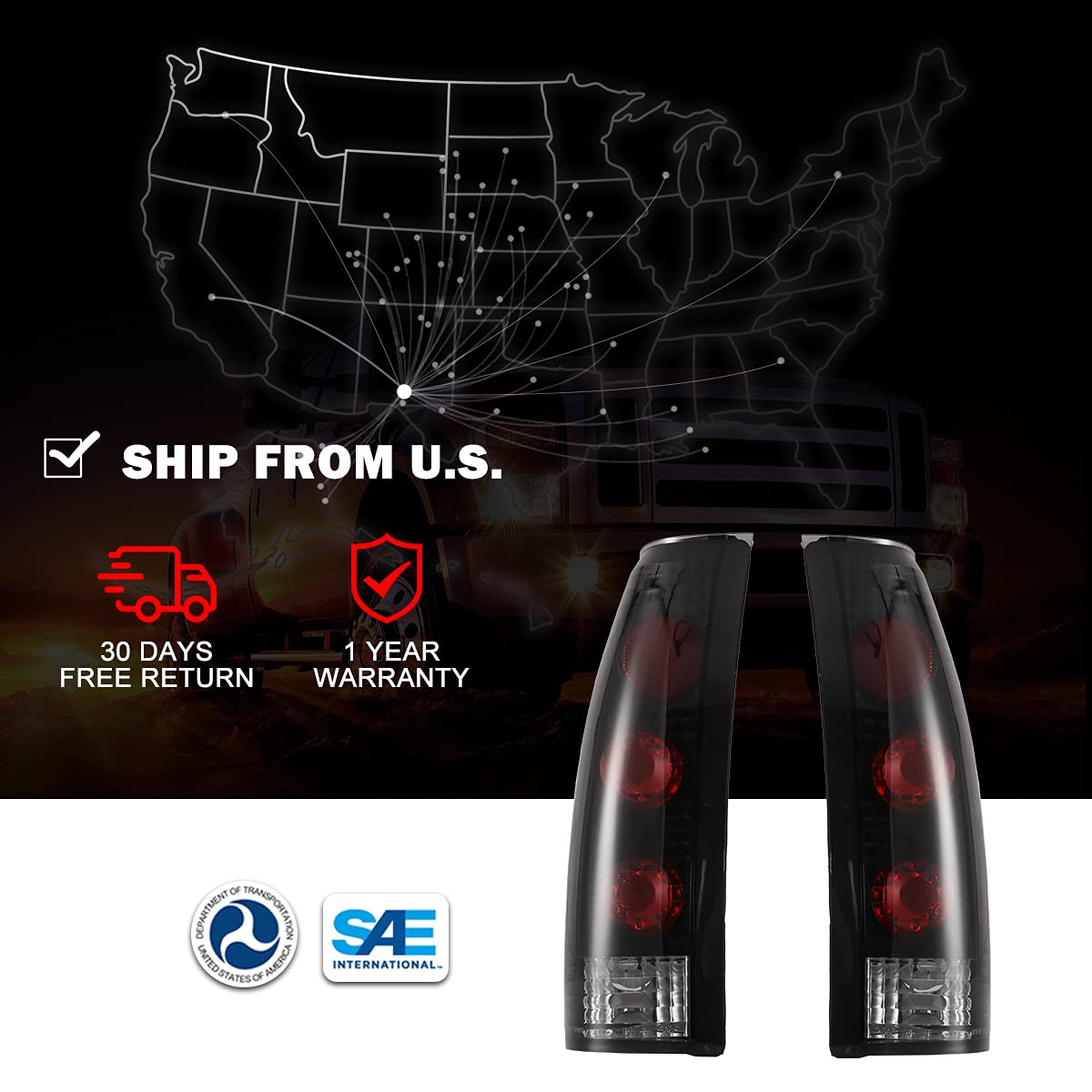Tail Lights for 1988-1999 Chevy C/K 1500/ 2500/ 3500, 1992-1999 Chevy Suburban 1500/ 2500, 1992-1994 Chevy Blazer, 1995-2000 Chevy Tahoe, GMC 1988-1999 C/K 1500/ 2500/ 3500, Suburban Yukon
