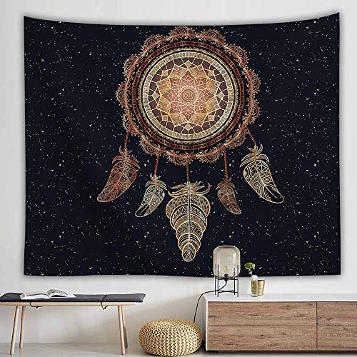 XM&LZ Ethnic Dreamcatcher Tapestry,Indian Mandala Wall Hanging Tapestries,Hippie Wall Art with Magic Feather,Art Print Mural Home Decor D 230x150cm(91x59inch)