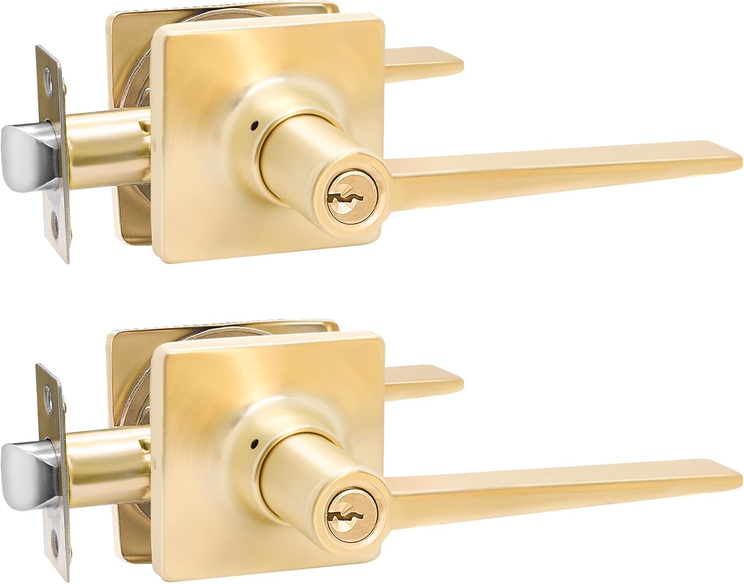 Karlstone 2 Pack Gold Door Handle Lock,Brushed Gold Door Knob Keyed Alike Entry Door Lever Interior Door Handle for Left or Right Handed Doors…