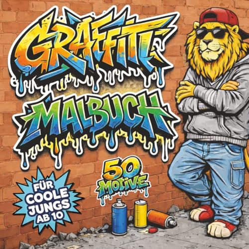 Graffiti Malbuch für coole Jungs ab 10 Jahren: 50 einzigartige Street-Art-Motive: coole Tiere, Astronauten, Skater, & Extrem-Sportarten