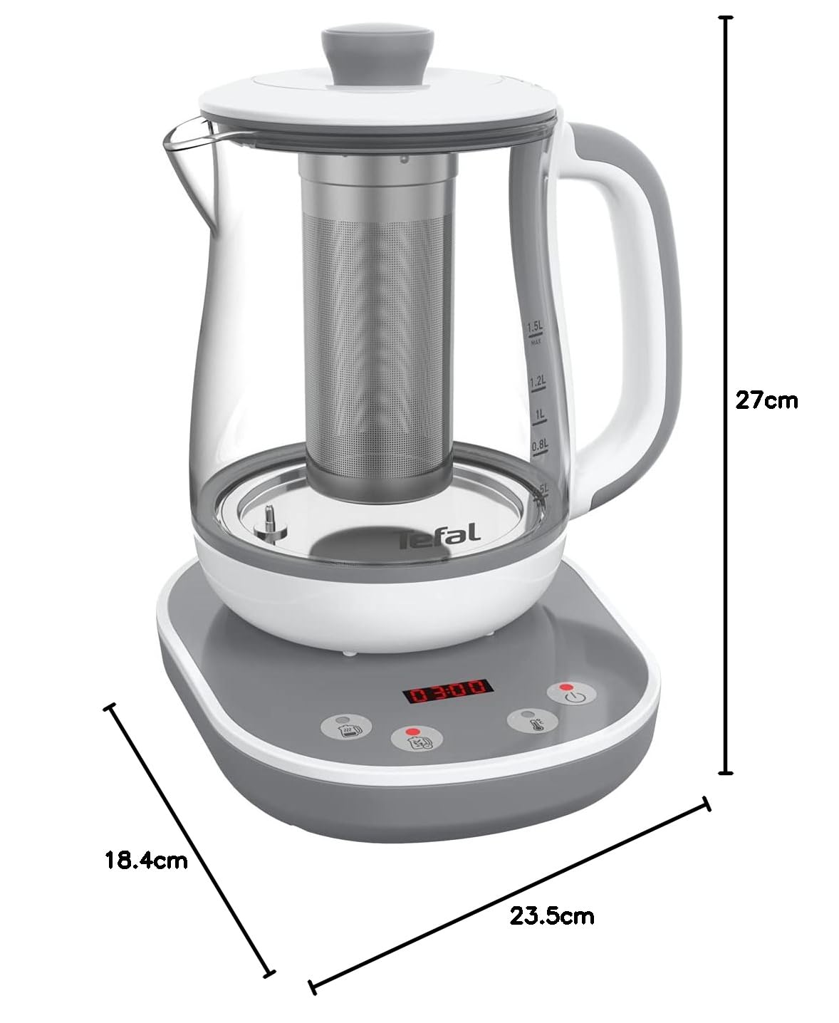 TEFAL BJ551B10 Tastea Machine a the en verre 1,5 L, 8 reglages, Panier a the amovible acier inoxydable, Maintien au chaud, Base