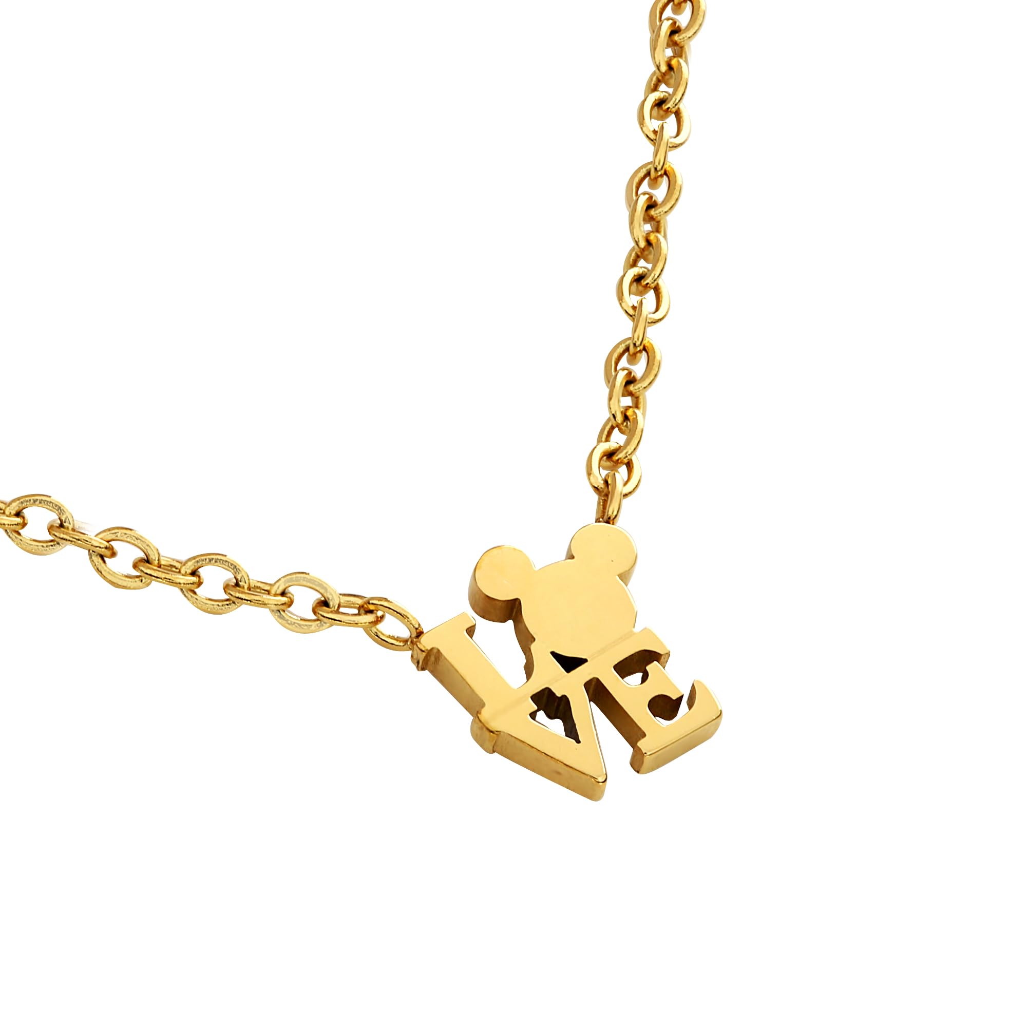 Collar de Acero Inoxidable para Mujer de Disney, Talla única para niñas, Chapado en Oro, 35+5cm
