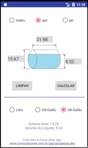 Volume de tanques - Calculadora