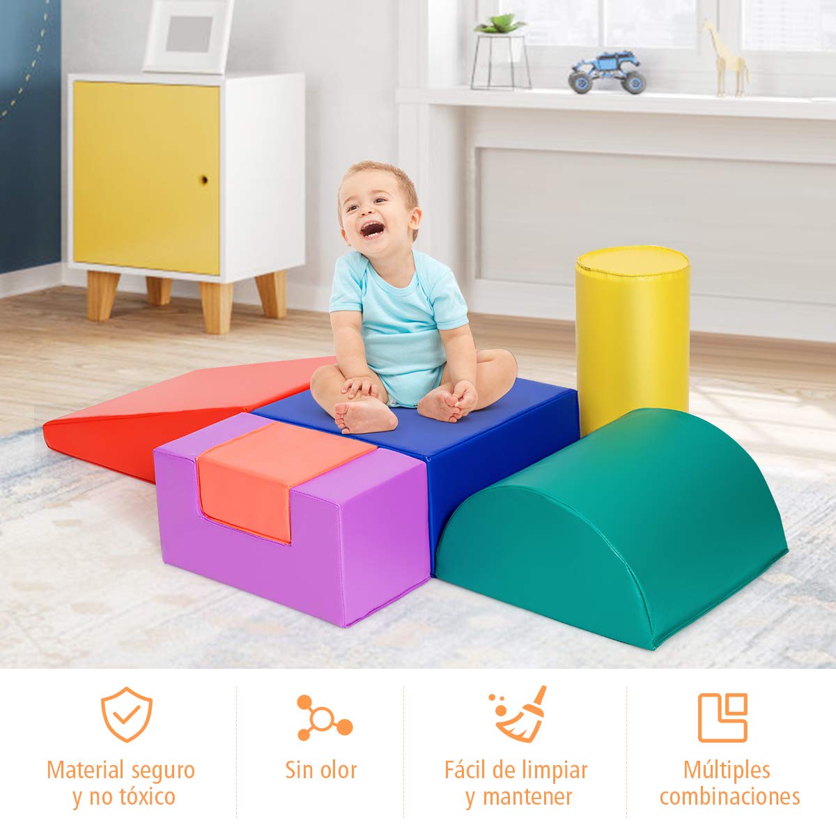 COSTWAY Juego de 6 Piezas, Bloques de Espuma Figuras de Construcción, Juguete Educativo para Niños Escalar y Caminar (Estilo 3)