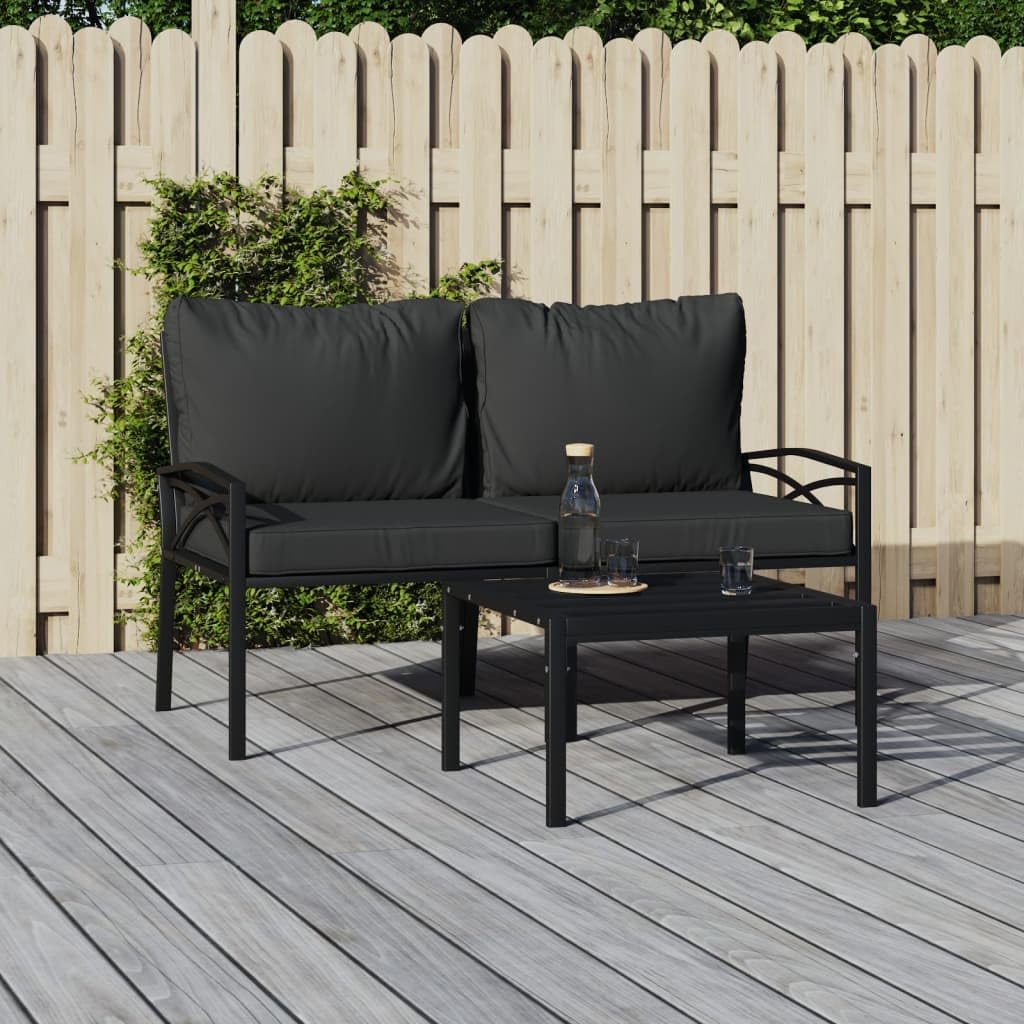Chaises de jardin avec coussins gris lot de 2 en acier anti-rouille