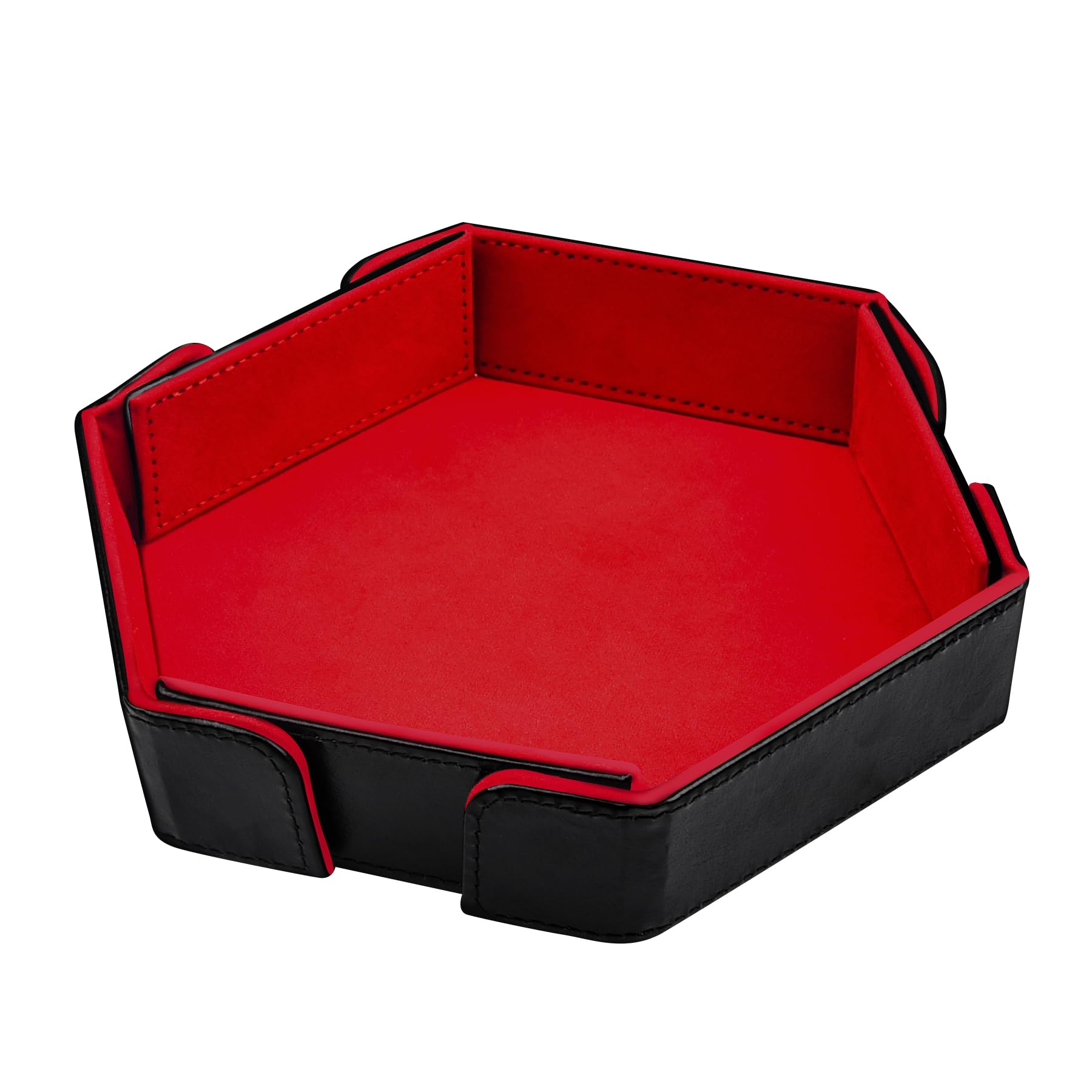 SIQUK Magnetic Folding Dice Tray Hexagon Dice Rolling Tray PU Leather Dice Trays Foldable Dice Holder Dice Rolling Mat Storage Box for D&D RPG Dice Games, Red