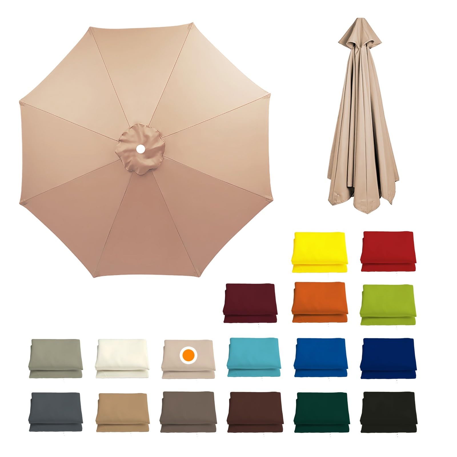 230CM/270CM/300CM + 8 Arms Patio Umbrella Replacement Cloth Canopy Cover Waterproof Garden Replacement Parasol Fabric Cover Outdoor Table Market Yard Umbrella Top Cantilever Umbrella Canopy(Champagne,