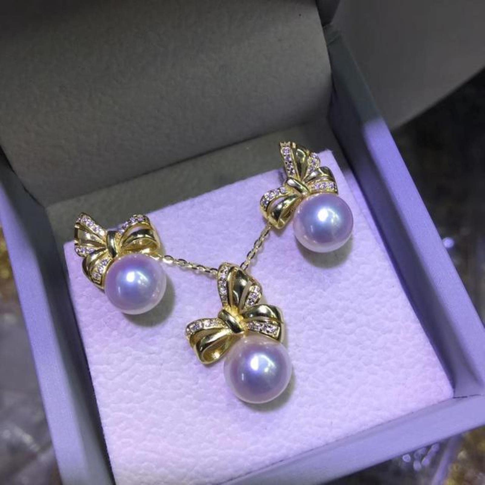 925 Sterling Silber Schmuck Runde Perlensets Feiner Naturperlenschmuck 8-9mm Sets Für Frauen