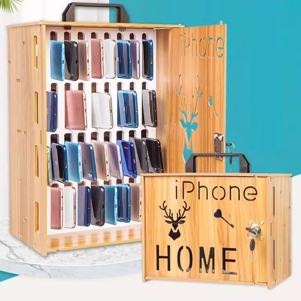 Armoire De Rangement en Bois pour Téléphone Portable 16/36 Fentes pour Conférence d'entreprise Boîte De Téléphone Portable Verrouillée pour Réunion Scolaire (Color : Wood, S : 36)