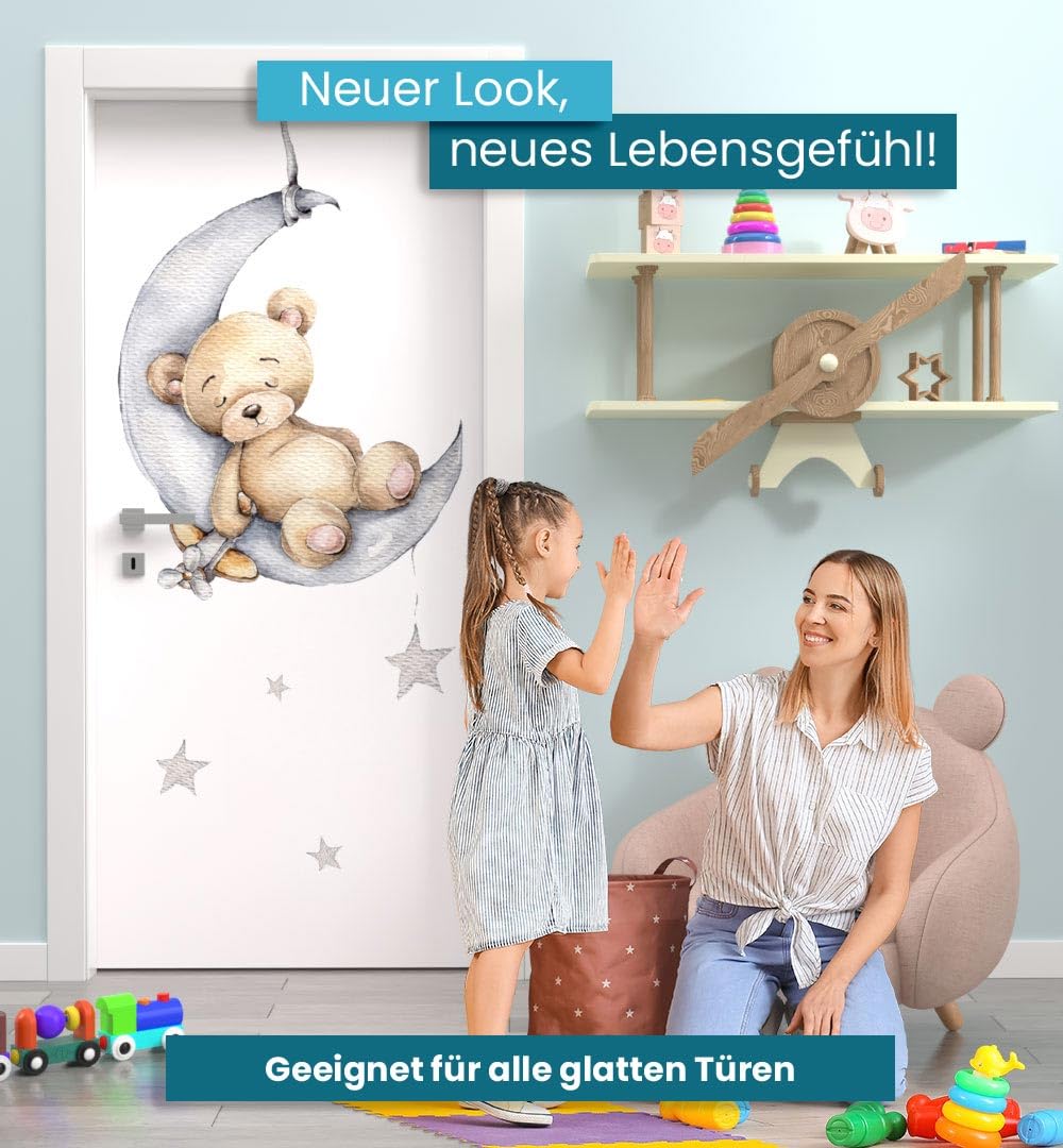 MyMaxxi Türtapete selbstklebend - Einteilige Türfolie 90x200 cm - Motiv: Bär Mond Baby neutral Türklebefolie zum verschönern & bekleben der Tür - Türaufkleber aus Klebefolie