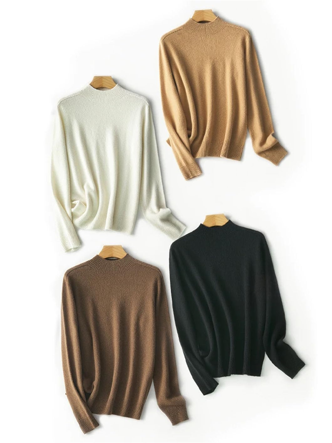 Maglione da donna in lana, a collo alto, caldo, a maniche lunghe