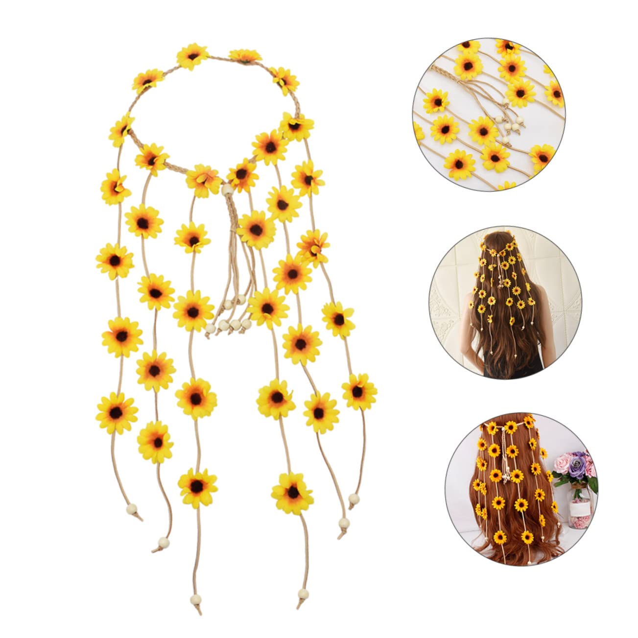Bandeau Tournesol Jaune en Tissu, Serrage-tête Ajustable pour Femmes