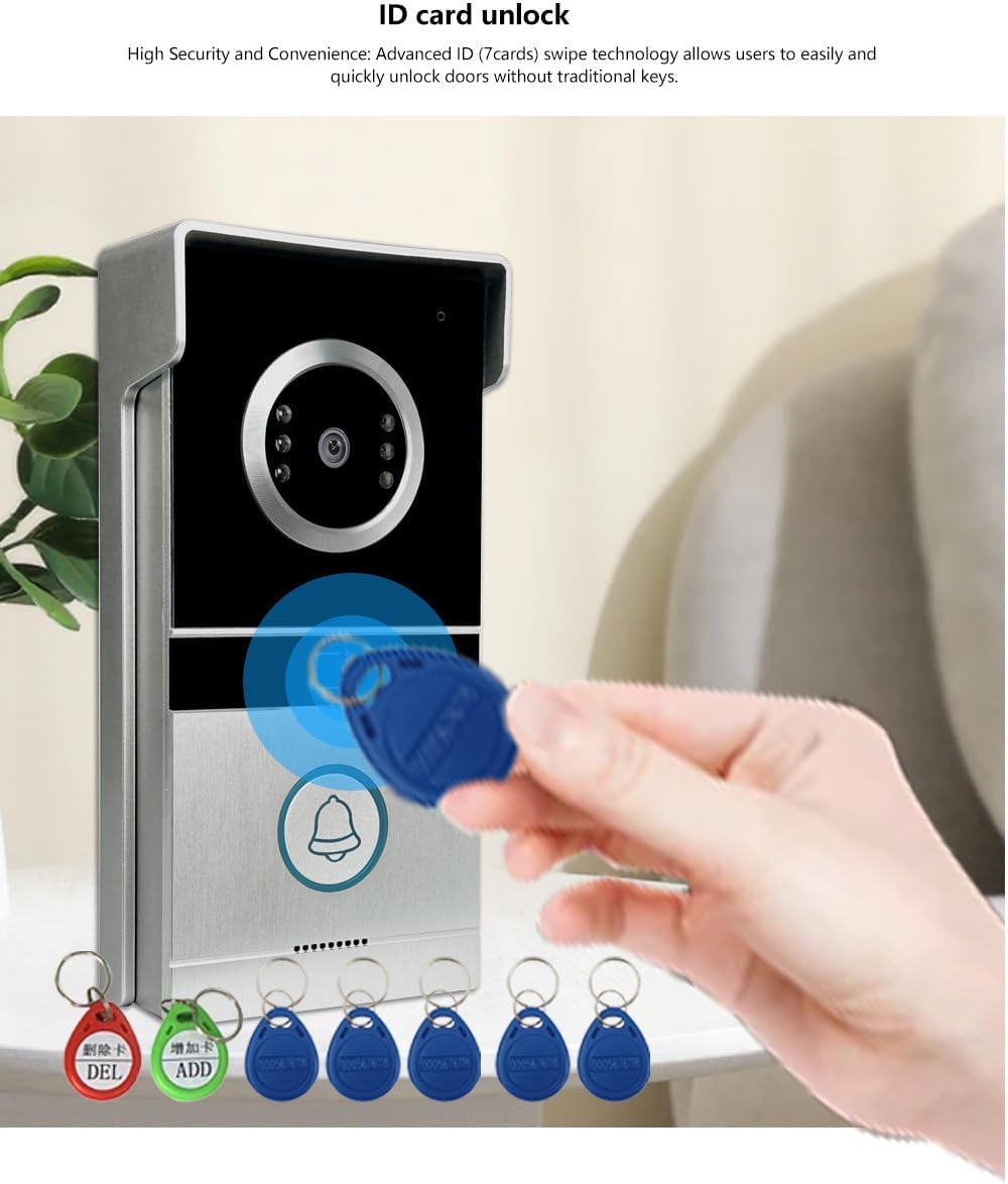 ANJIELO SMART Wired Video Intercom System, 7 Inches Video Doorbell Door Bell System,Night Vision,Support ID Card Unlocking,Two-Way Intercom,Monitoring,Video Door Doorbell Kit (67210W)