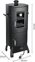 Vista 5 de Propane Smoker with Cover, Vertical Meat Gas Smoker Grill Outdoor Heavy Duty 3 Removable Smoking Racks, Black