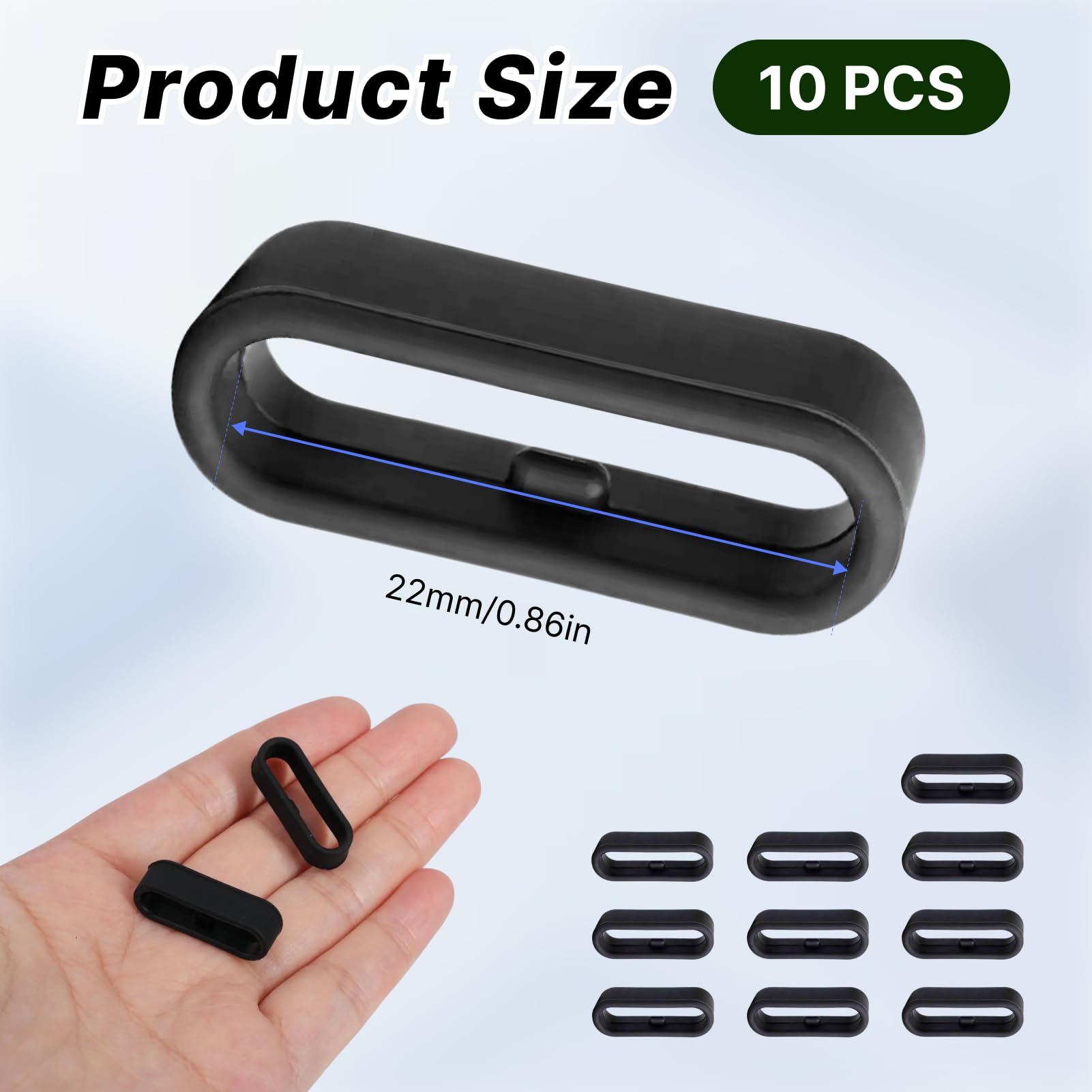 10 Piezas Anillos de Silicona para Reloj 22mm, Retenedores para Correas de Reloj Garmin Vivoactive 3, Fenix 5s, Forerunner 245, Correas Reloj de Silicona para Relojes Deportivos y Smartwatches (Negro) - 2