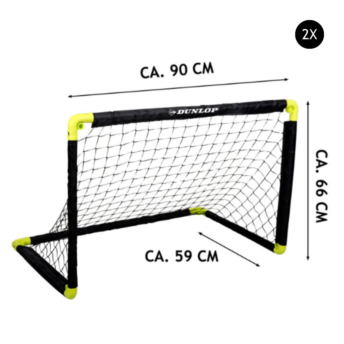 Dunlop Fußballtore Set von 2 – Football Goal 90 × 59 × 61 cm – Faltbare Fußballtore – Leicht zu Verstauen – Trainingsziel für Kinder und Erwachsene – Kunststoff – Schwarz/Gelb