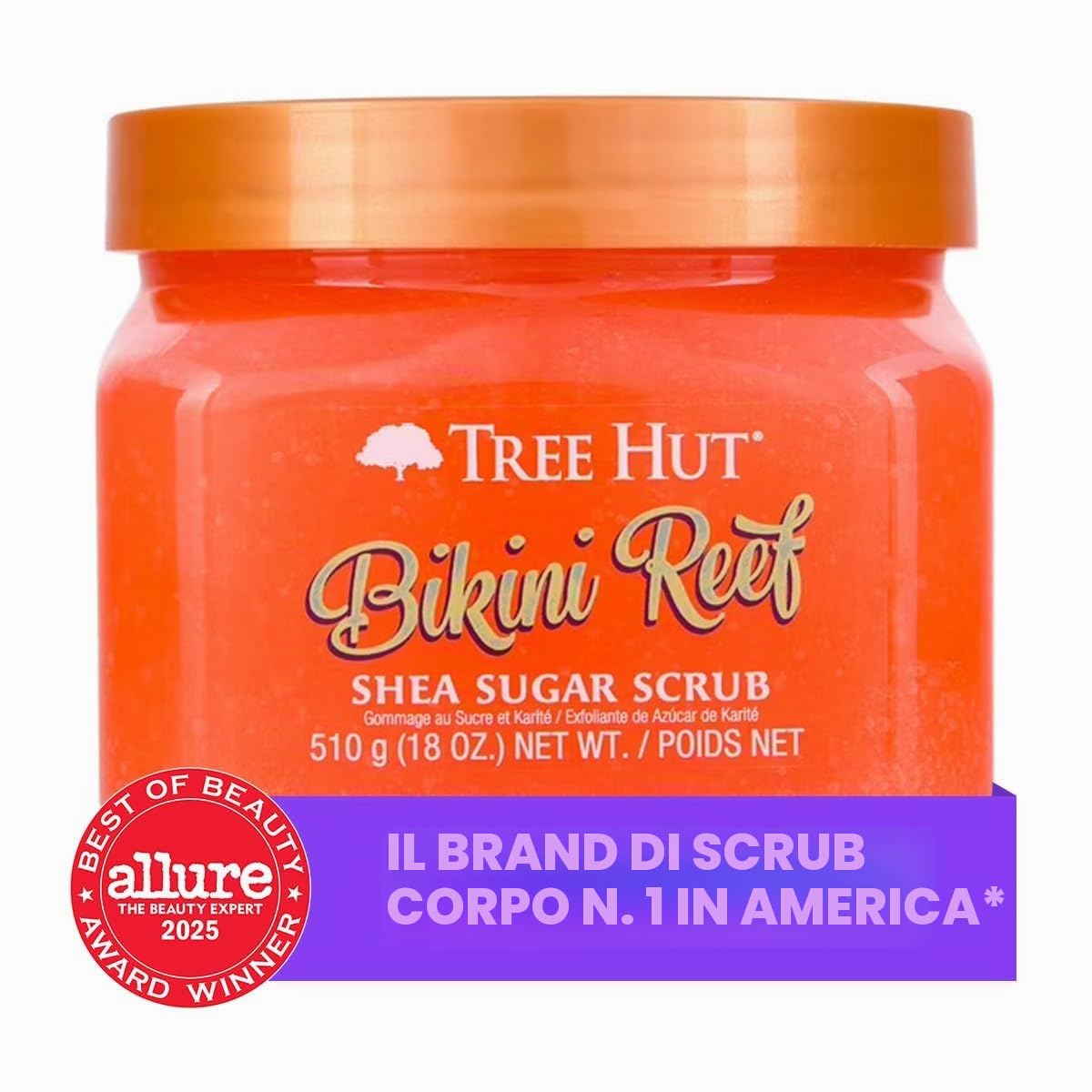 Tree Hut Bikini Reef Shea Sugar Scrub, 510 g, scrub ultra idratante ed esfoliante per la cura del corpo essenziale e nutriente