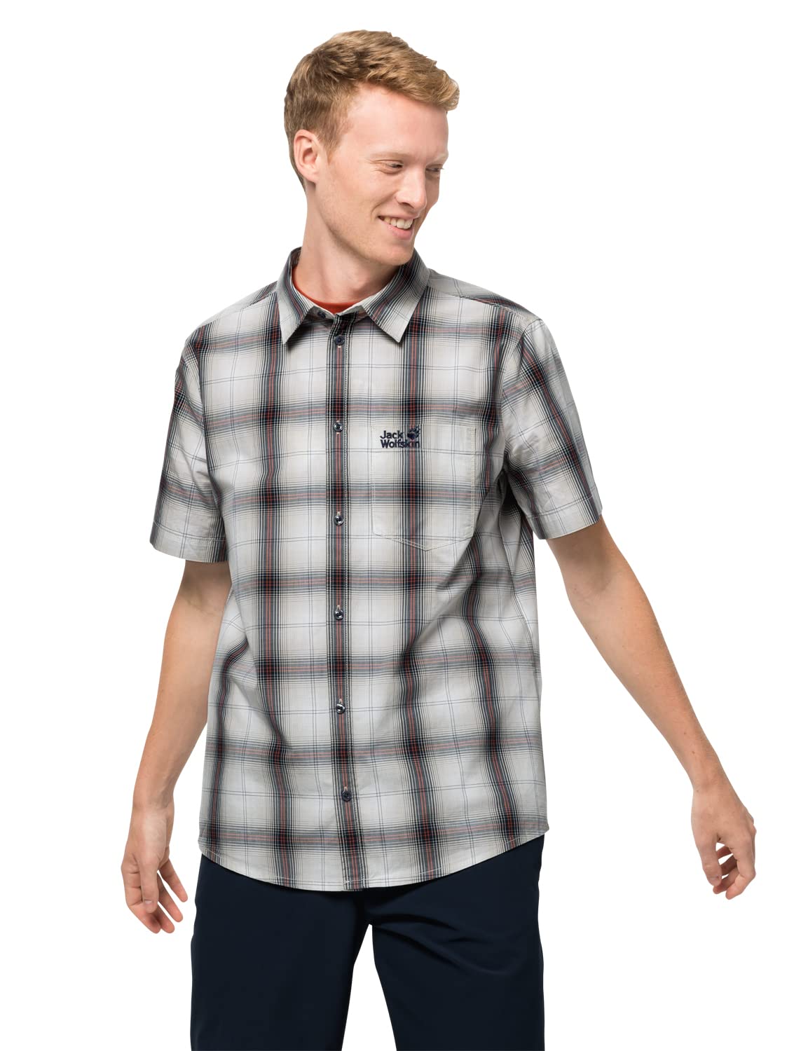Jack Wolfskin Men's Hot Chili Shirt M Airy Outdoor Shirt Short Sleeve Dusty Grey Checks XXXL