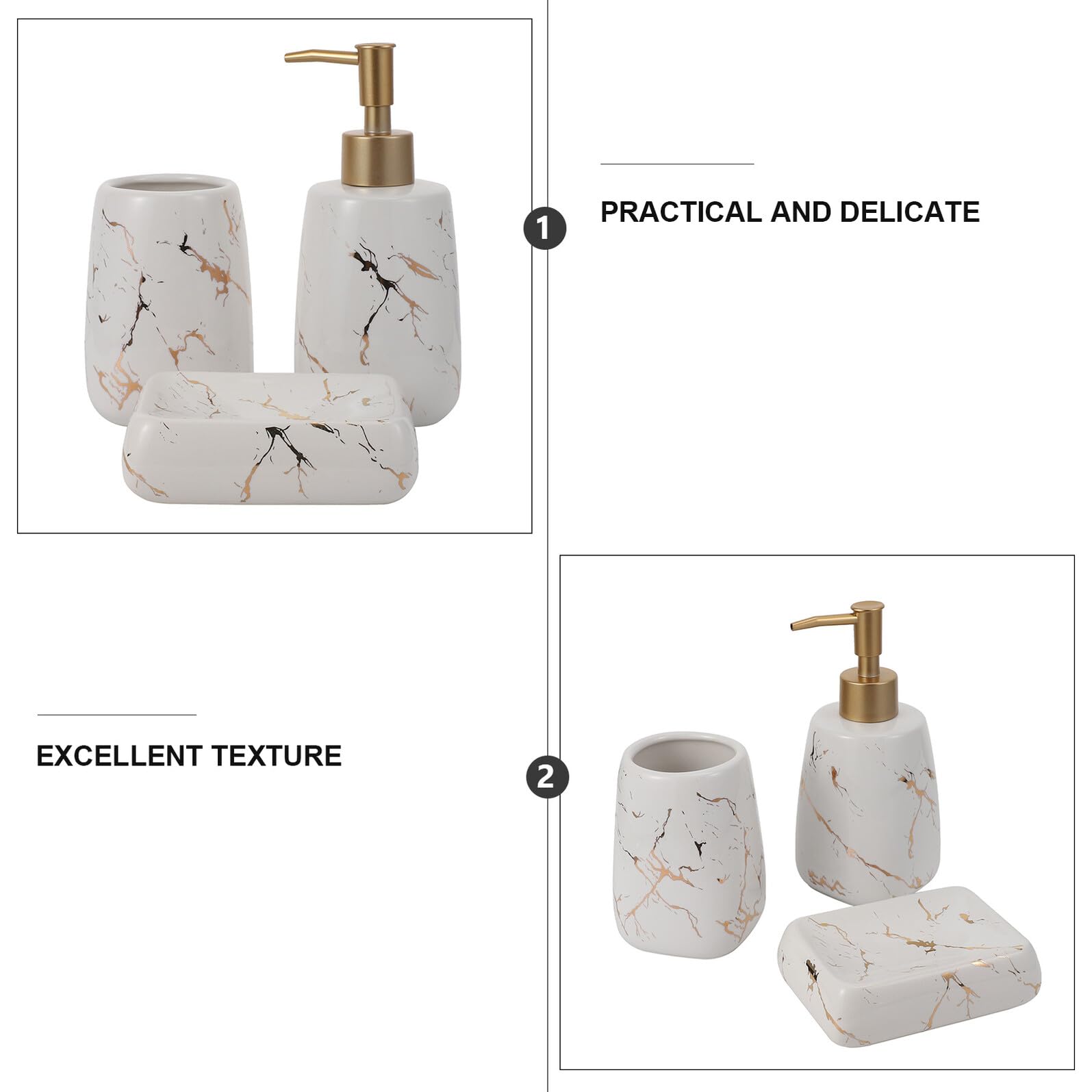 SHINEOFI Set Accessori da Bagno 3 Pezzi in Ceramica Bianca Portasapone, Porta Spazzolino e Bicchiere per Lavaggio, Design Elegante e Funzionale per Bagno