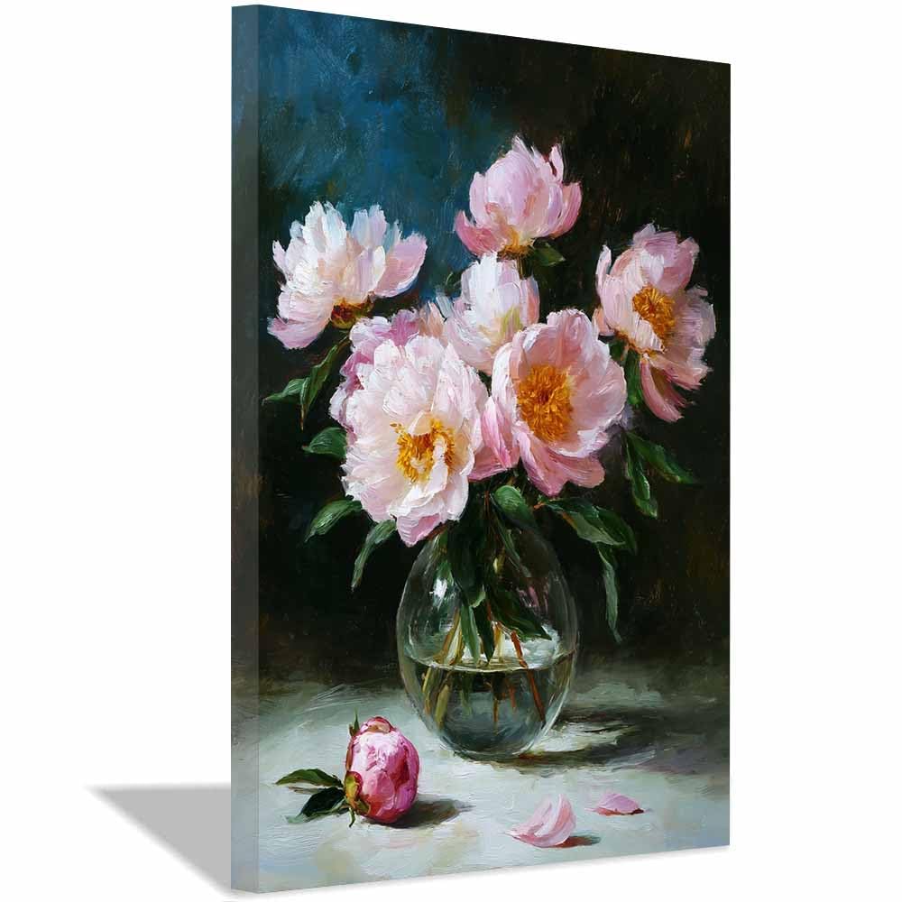 Xeniou Multicolor Flowers Wall Art Blushs Peony Still Lifes Canvas Wall Art, For Bedroom Office Home Decorations(Multicolor)-40X60cm Framed
