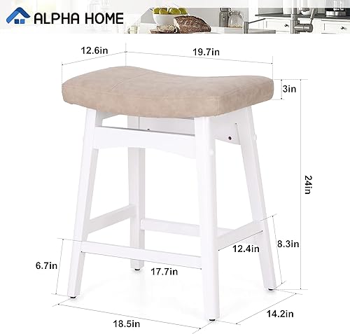 Miniatura 94 de ALPHA HOME Juego de 2 taburetes de bar, taburetes de cocina de madera maciza con cojín de piel sintética gris, taburetes de bar con base de madera