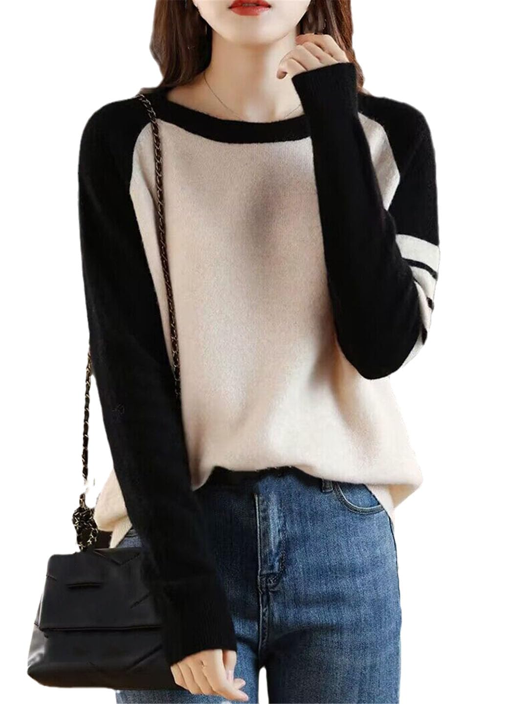 Jersey De Punto Informal con Cuello Redondo Y Manga Larga para Mujer