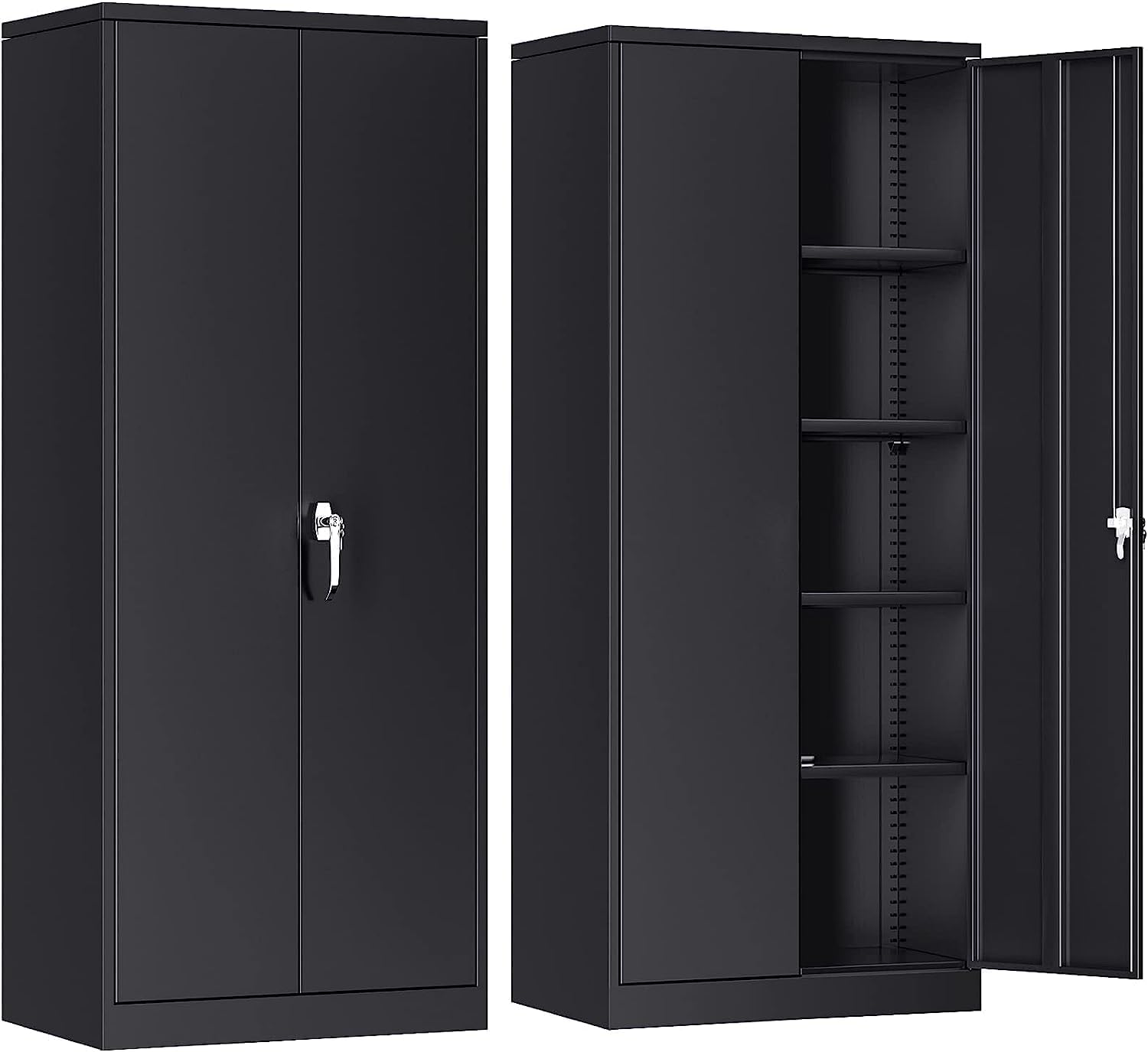 SUPEER Aktenschrank,Metallschrank mit 4 höhenverstellbaren Fachböden,Stahlblech Pulverbeschichtung,Stahlschrank für Werkzeuge,Garage180 x 80 x 40 cm（schwarz）