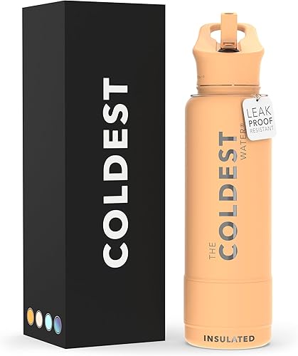 Miniatura 15 de Coldest - Botella de agua deportiva con tapa con popote y asa, a prueba de fugas, de acero inoxidable con aislamiento al vacío de doble pared,