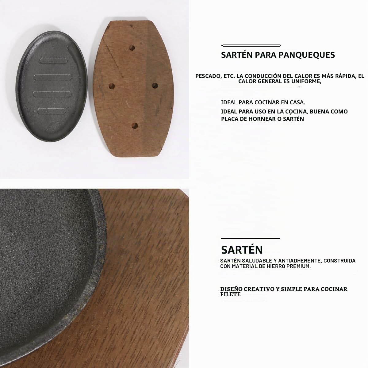 Luxshiny Sartén Plancha Teppanyaki Antiadherente Para Carne 10.6X6.5 Pulgadas Sartén Para Parrilla De Hierro Ligera Y Portátil Ideal Para Barbacoa En Casa