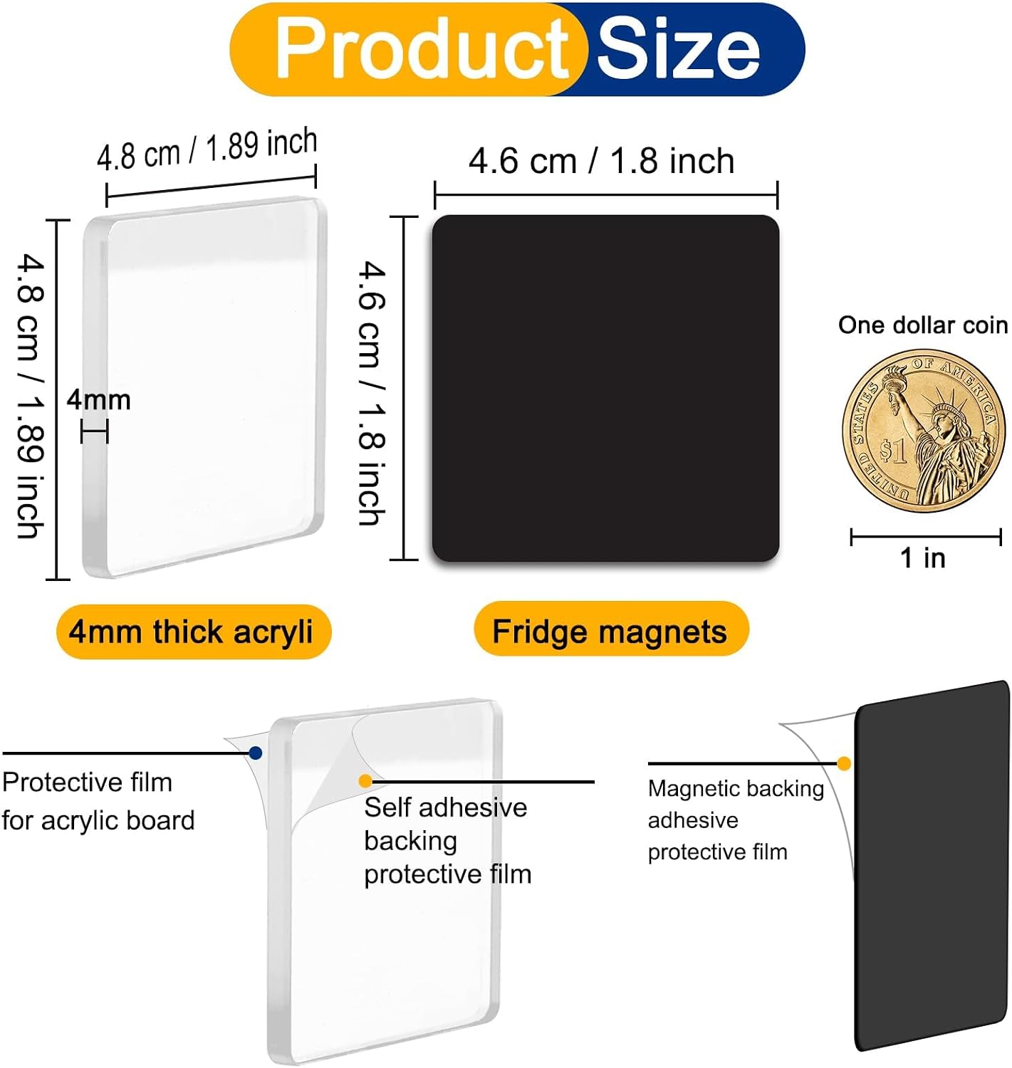 15 Pieces Fridge Magnet Set Acrylic Square Refrigerator Magnet with Adhesive Backing DIY Fridge Magnets for Office, Classroom, Cabinets, Kitchen (30 Piece, 1.89 Inch) image 3