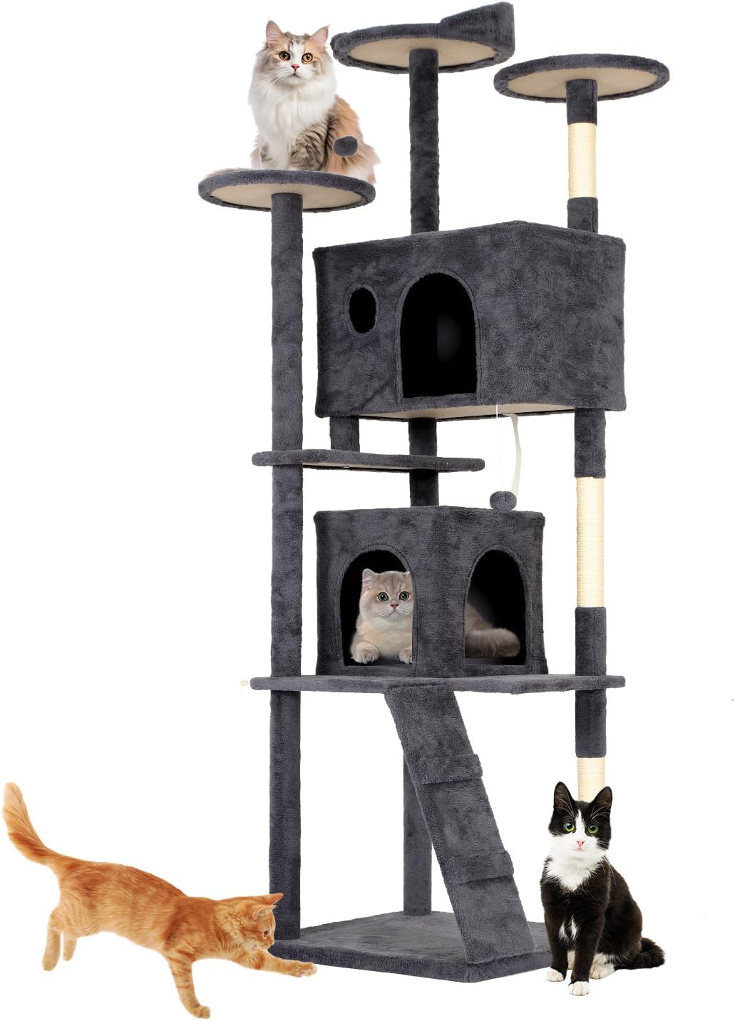 BestOffice 54 Inch Cat Tree, Multi-Level Cat Tower with Condo, Perches, Sisal Scratching Posts, Climbing Ladder,Indoor Activity Center Play House for Kittens & Adult Cats, Beige
