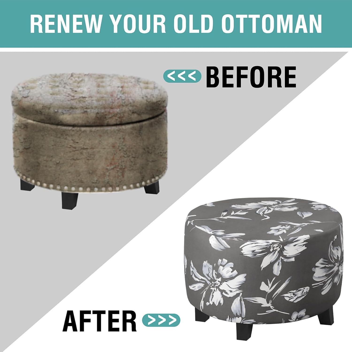 Printed Round Ottoman Covers Slipcovers Stretch Round Footstool Covers Slipcovers Polyester Blend Footstool Protector Covers with Elastic Bottom Feature Textured Machine Washable,B,L1