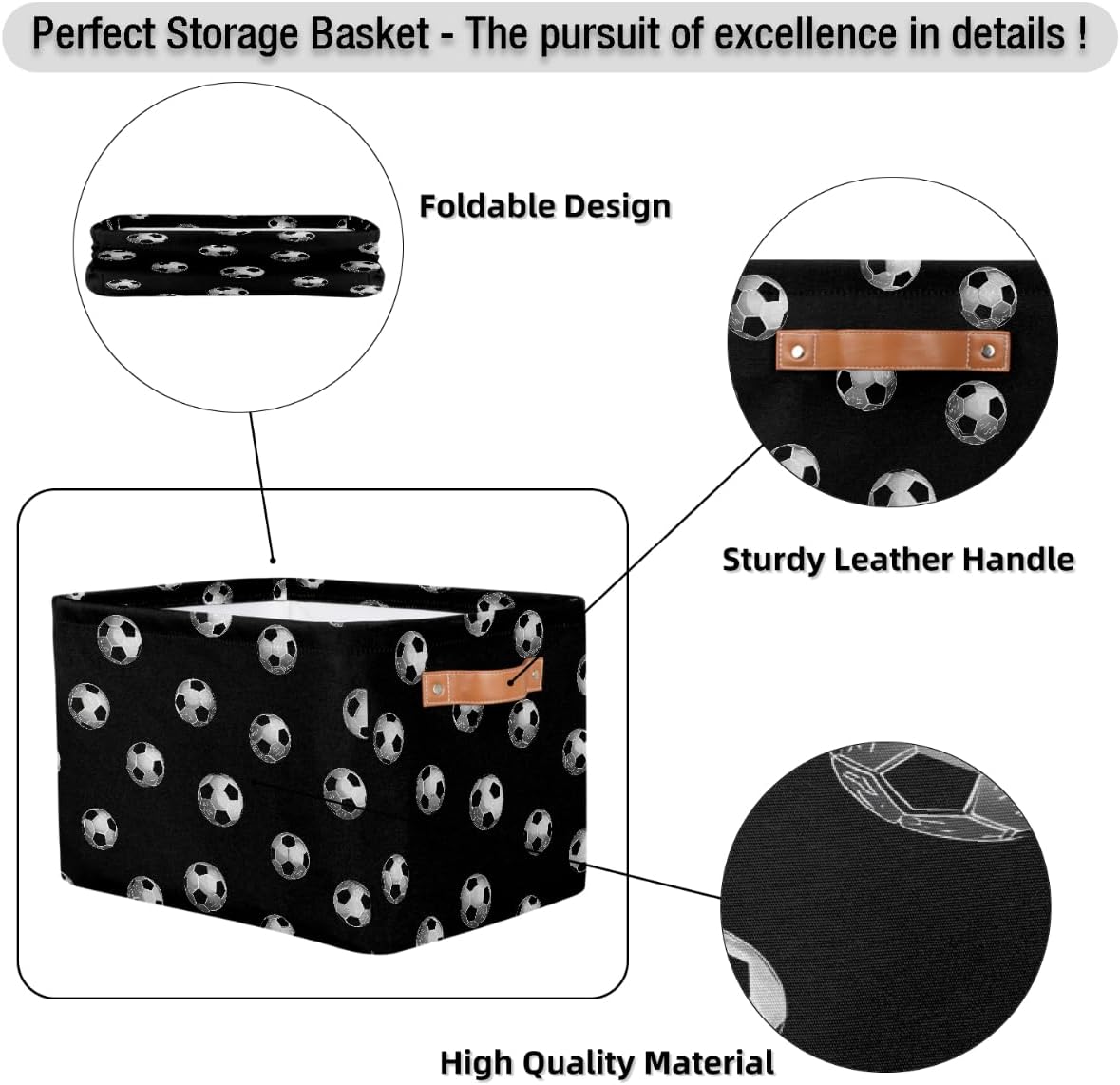Small Storage Basket With Handles Kids Toy Talking About Football Storage Bins Collapsible Fabric Cube Storage Organizer Hamper for Nursery Living Room Bedroom Shelves Clothes Toy Box Gifts
