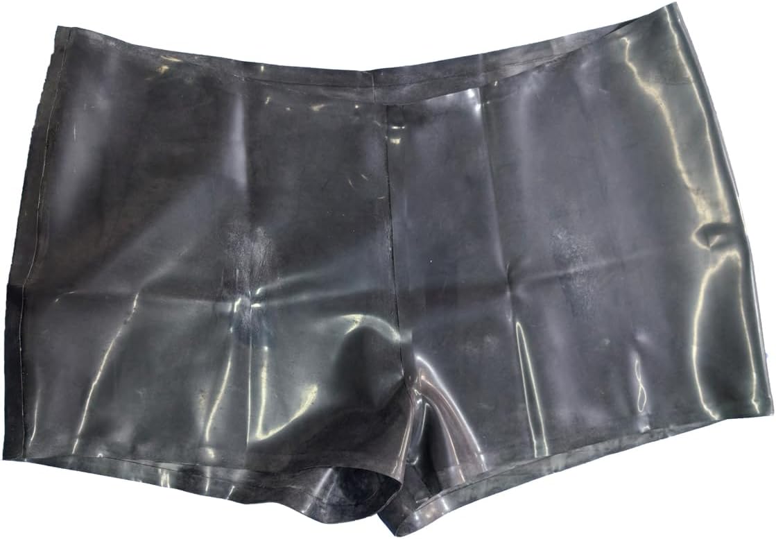Latex Rubber Shorts Men Underwear Boxers, Black Latex Panties Real Male Rubber Lingerie Outfits Flat Crotch