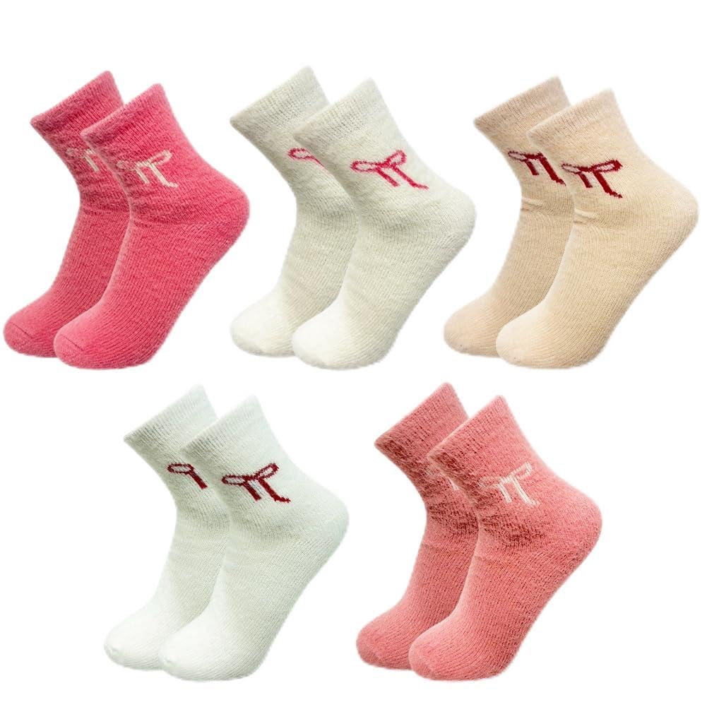 Cygmrfh Women's A1 Bow Fluffy Socks For - 5 Pairs Warm Cozy Thermal Fuzzy Socks With Bow Ultra Soft Winter Bed Socks For Girls Perfect Valentine's Day