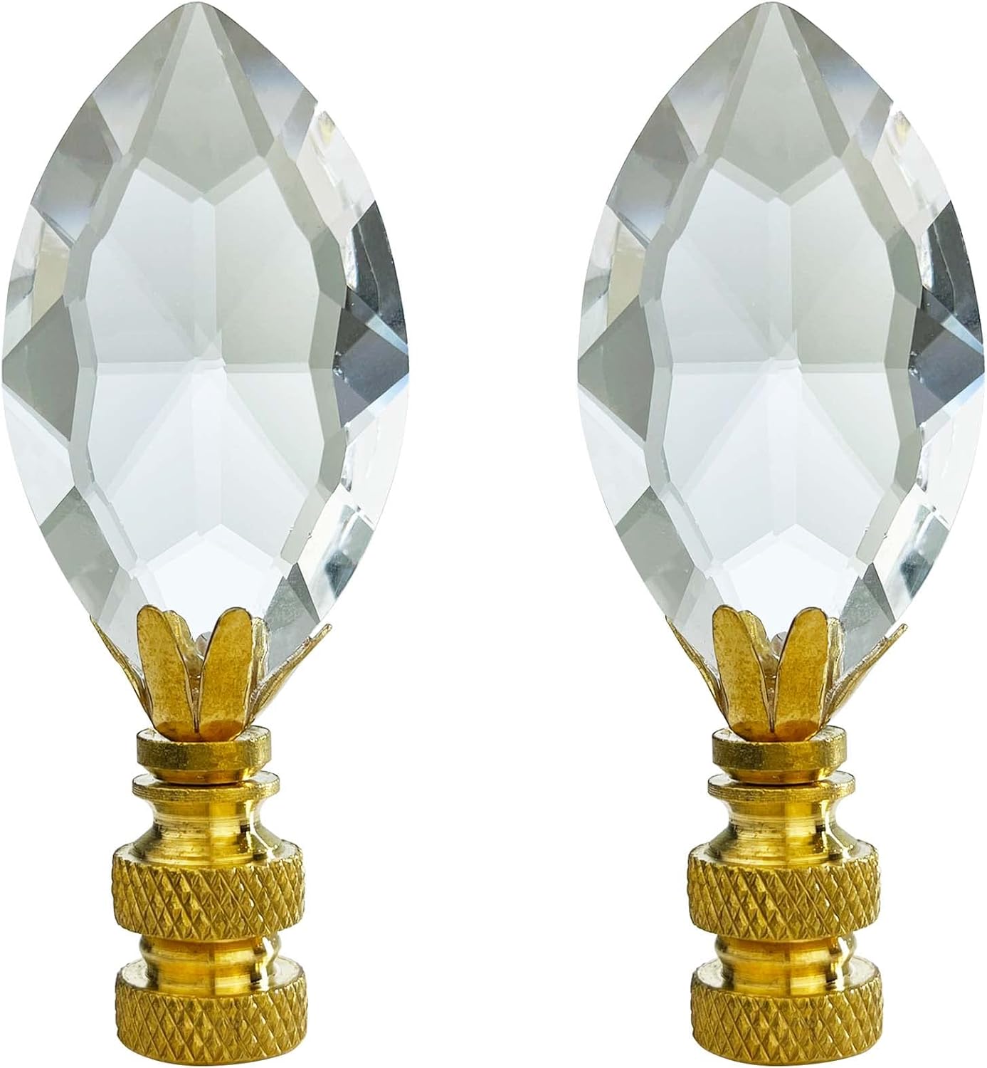 Royal Designs, Inc. Pear Shaped K9 Crystal Clear Finial, Polished Brass - Pack of 2