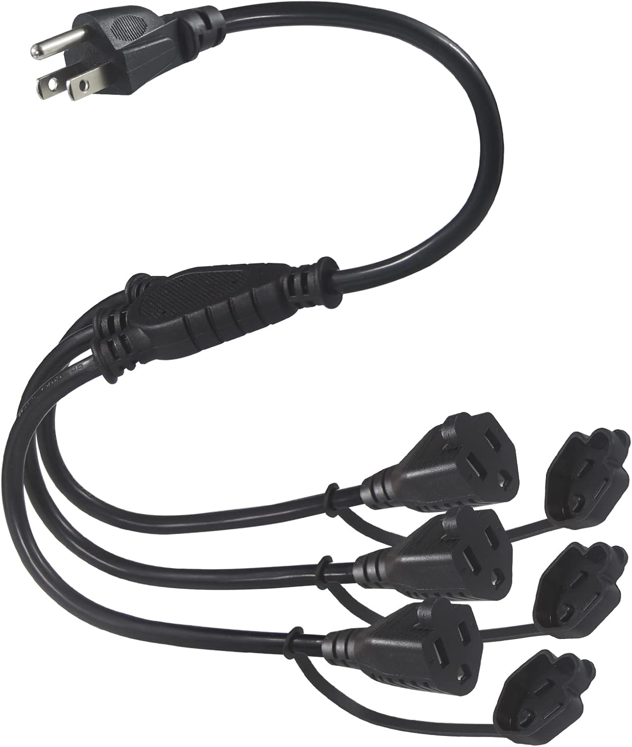 KUNCAN 3-Outlet Power Splitter Cord, 1 to 3 Way Outlet Indoor & Outdoor Use Weatherproof SJTW 16AWG 3 Prong Grounded Extension Cord with Multiple Outlets for Landscape String Lights (1.5FT 2-Pack)