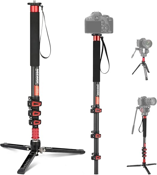 NEEWER 71.6" Camera Monopod Stand, Lightweight Carbon Fiber Travel Tripod with Detachable Base for DSLR Camcorder Video Recording, Telescopic Selfie Stick Trekking Pole, Max Load 13.2lb, TP71