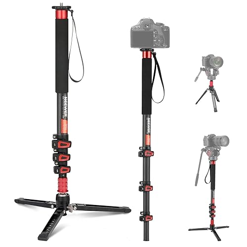 NEEWER Soporte monopie para cámara de 67.7 pulgadas, trípode de viaje de fibra de carbono ligero con base desmontable para videocámara DSLR,