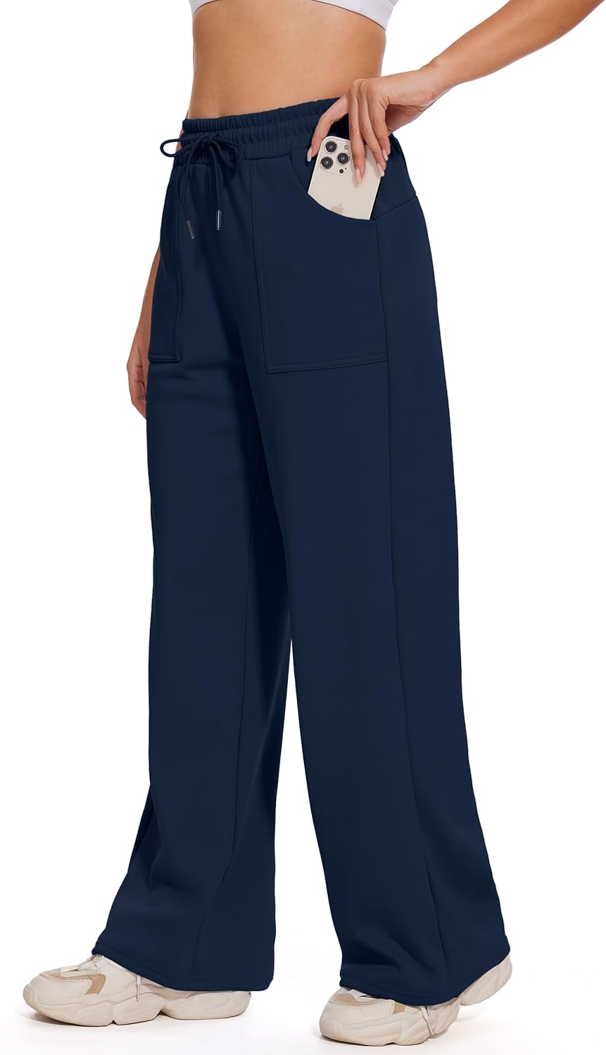 M MOTEEPI Womens Fleece Wide Leg Sweatpants Baggy High Waisted Winter Sweats Pants Straight Legs Athletic Pants with Pockets - Image 5