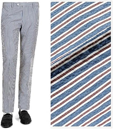 Amazon ジェルマーノ Germano コットンストレッチシアサッカーストライプパンツ 328 42 インディゴブルー レンガ ホワイト メンズ 50 ロングパンツ 通販