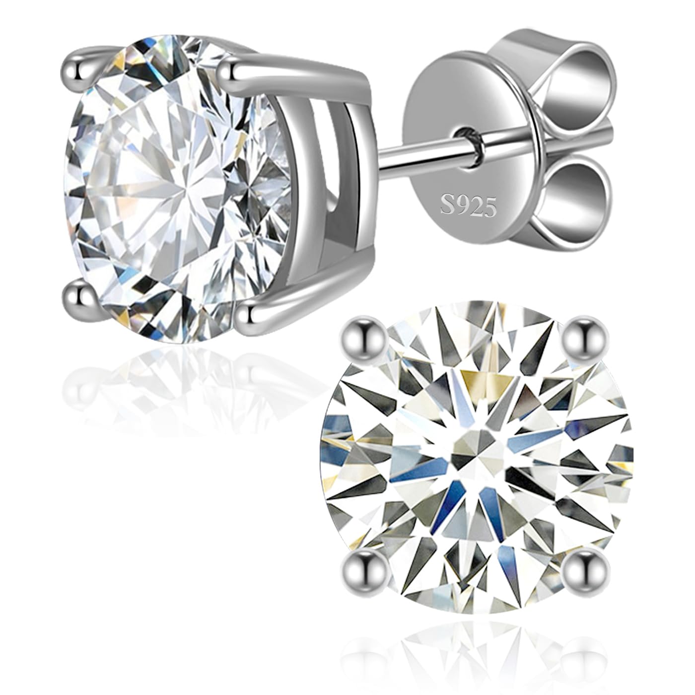 Moissanite Earrings for Women Men, 1ct-4ct D Color Moissanite Stud Earrings，925 Sterling Silver earrings, Safety Friction Back