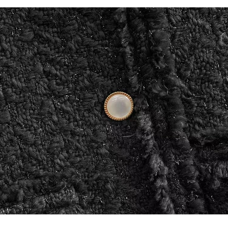 Women's Tweed Blazer Jackets Button Down Long Sleeve Cropped Fringe Coat Cardigan Tops2