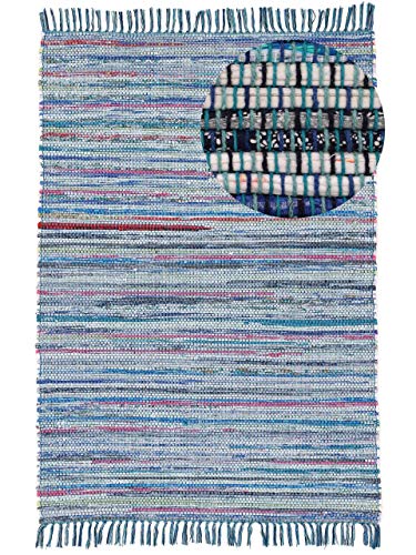 CarpetFine Tapis tissé à Plat Kilim Chindi Blau 60x110 cm | Tapis Moderne pour Le Salon et la Chambre à Coucher