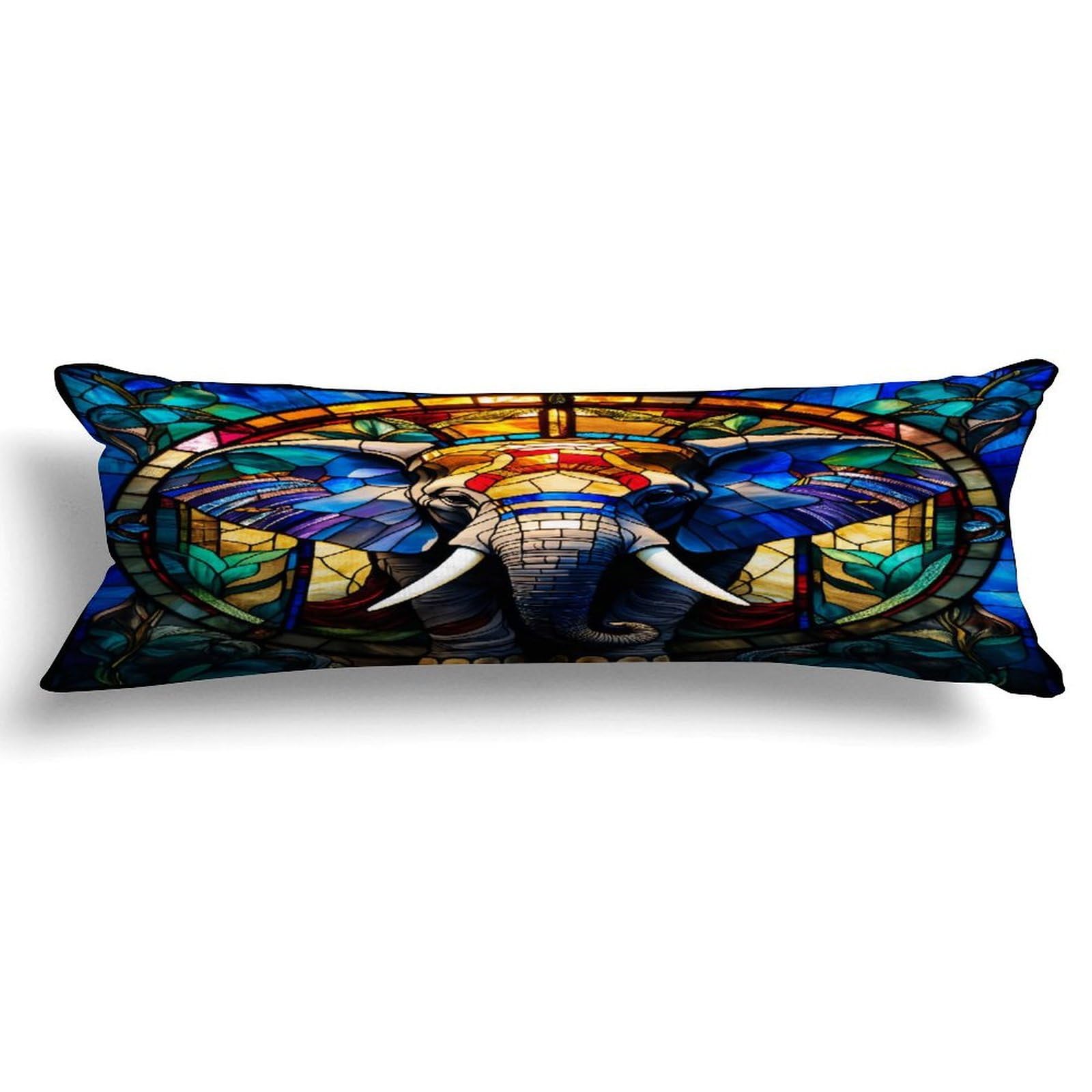 Rebbygena Elephant Stained Glass Long Body Pillow Case Cover for Pregnant Women Adults 20x59in,Machine Washable Soft Bed Long Body Pillow Cover with Zipper