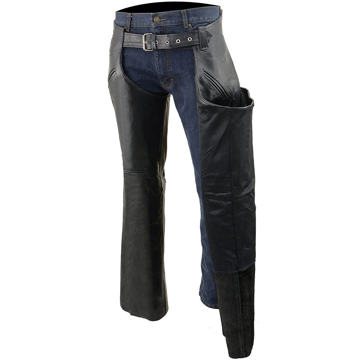 Milwaukee Leather LKM5710 Herren Chaps aus schwarzem Leder mit Netzfutter