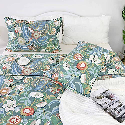 Softta Vintage Farmhouse Shabby Flower Leaves Branch Pattern Cal King Size 3Pcs Duvet Cover Set 100% Egyptian Cotton Boho Breathable Botanical ​Fresh Bedding Collection Ophelia Green #TOP5