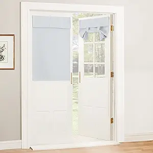 RYB HOME Blackout Door Curtain - Privacy Thermal Insulated Front/Tricia/Patio/French Door Window Curtains Sidelight Curtain Tie up Shade, W30 x L40 inch, 1 Panel, Greyish White
