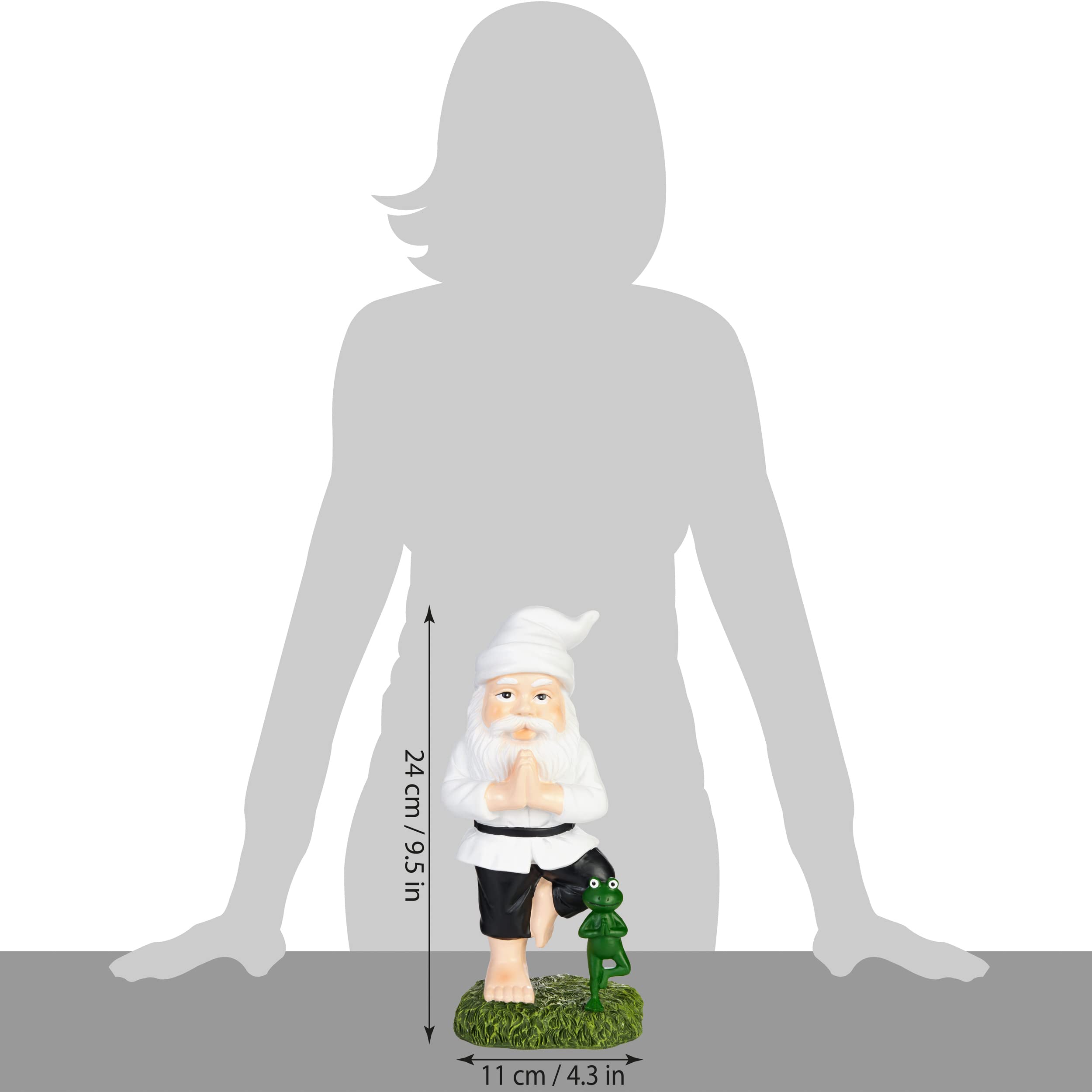 BRUBAKER Gartenzwerge Set Yoga Baum und Schneidersitz - Zwerge mit Frosch - Zen Gartenfigur Sport Figur Dekoration Wetterfest für Garten Campingplatz - Gartendeko Lustig Weiß für außen