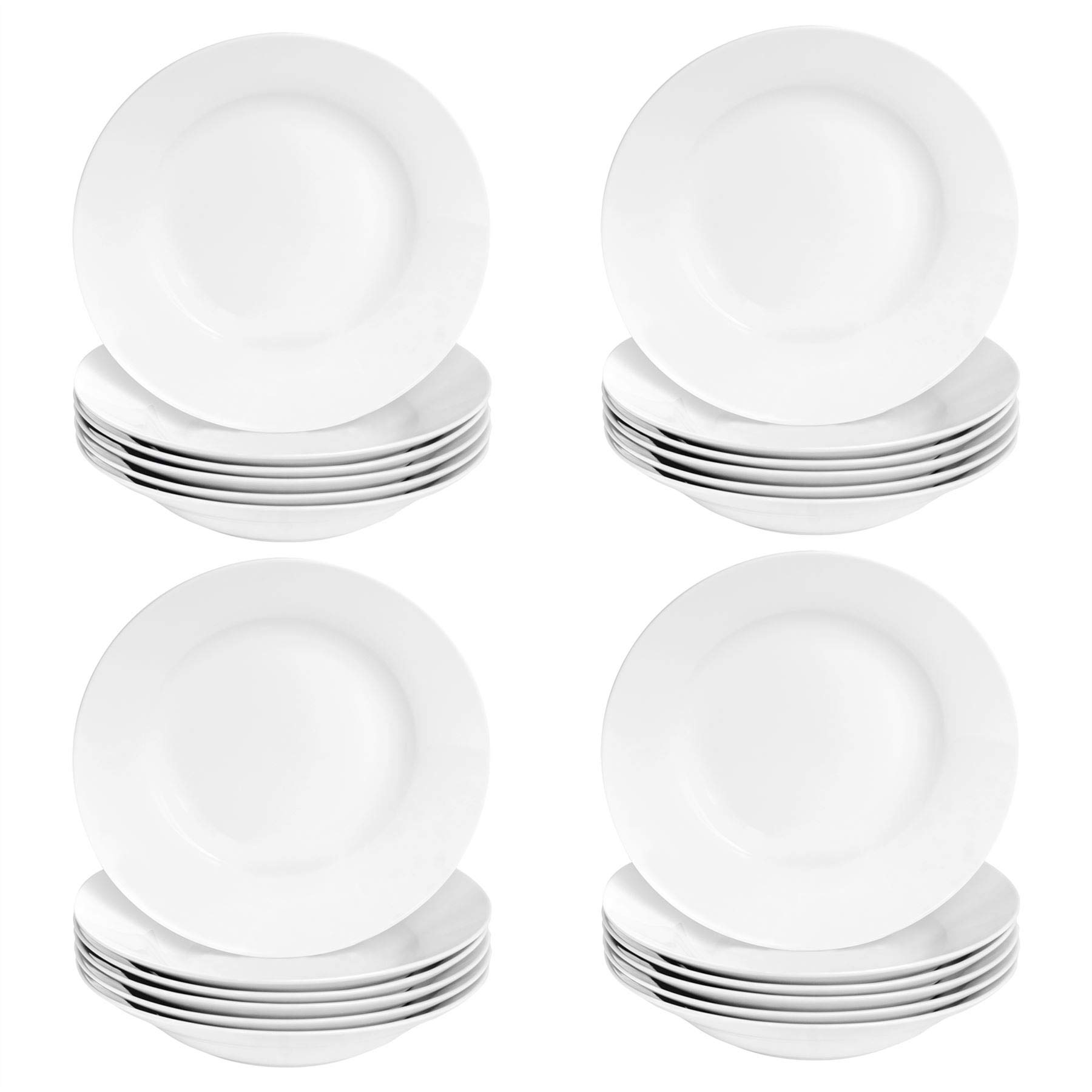 Argon Tableware 24x White Pasta Bowls - 23cm (9") - Ceramic Dinner Plates Dish Set Cereal Soup Serving Noodle Bowl - Dishwasher and Microwave Safe